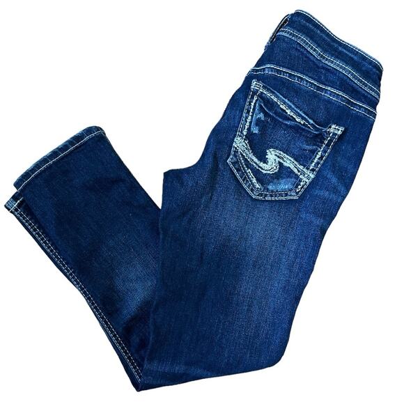Silver Jeans Denim - Silver Jeans Denim‎ Suki Capri Distressed Blue Womens 25